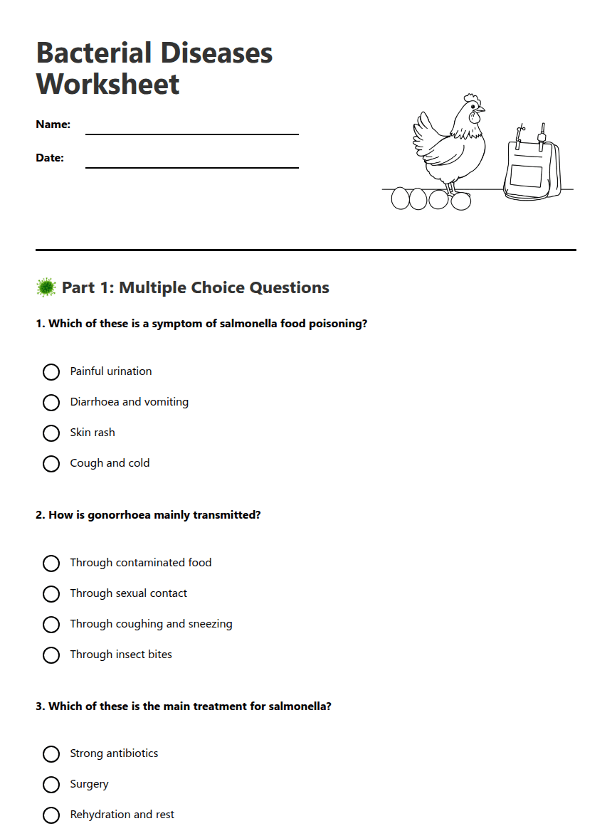 Bacterial Diseases Worksheet worksheet preview