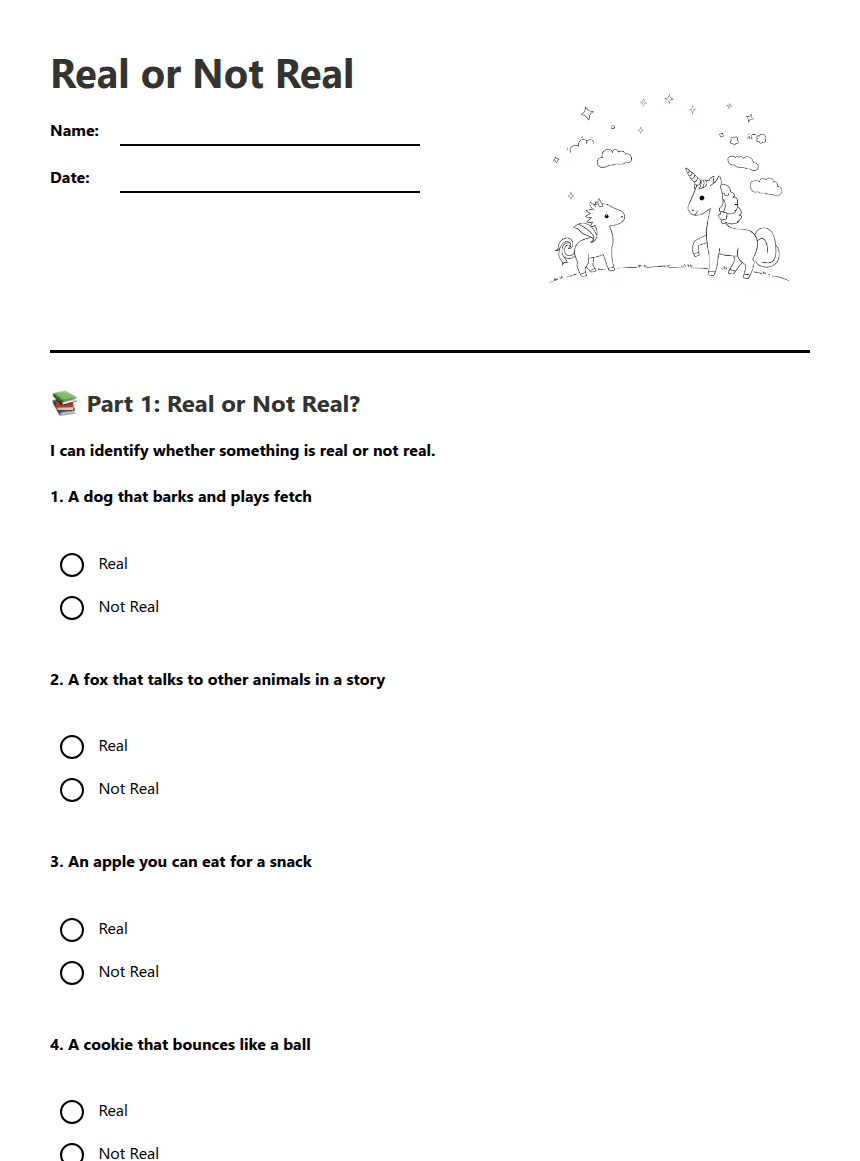 Real or Not Real worksheet preview