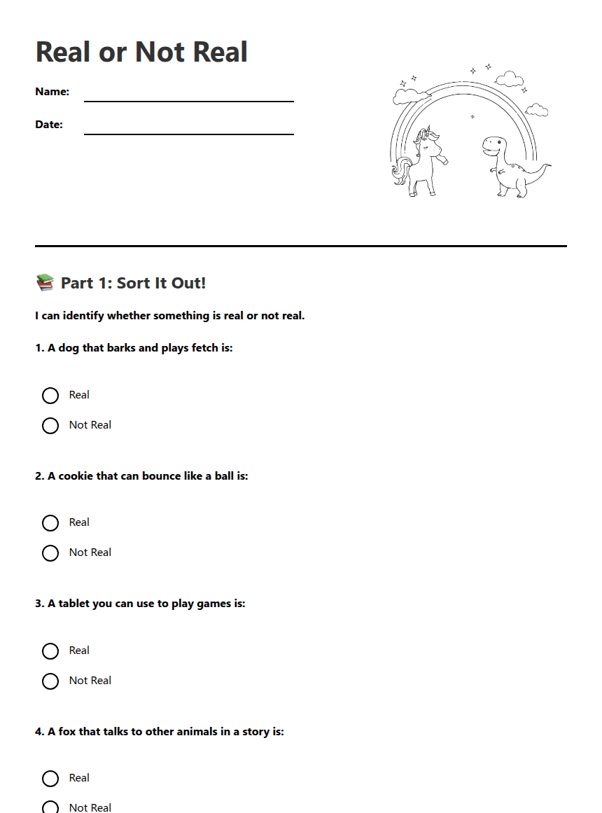 Real or Not Real worksheet preview