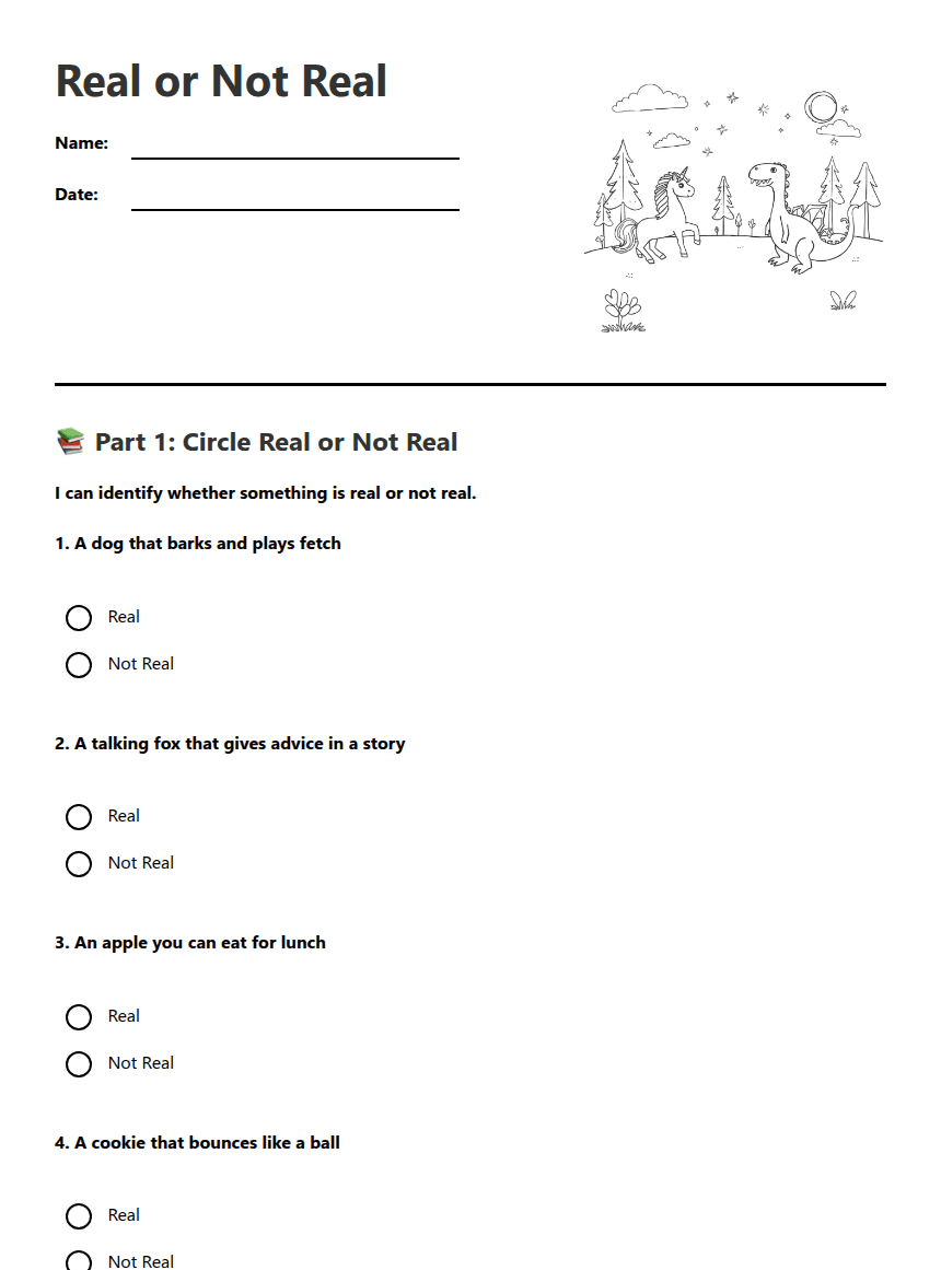 Real or Not Real worksheet preview