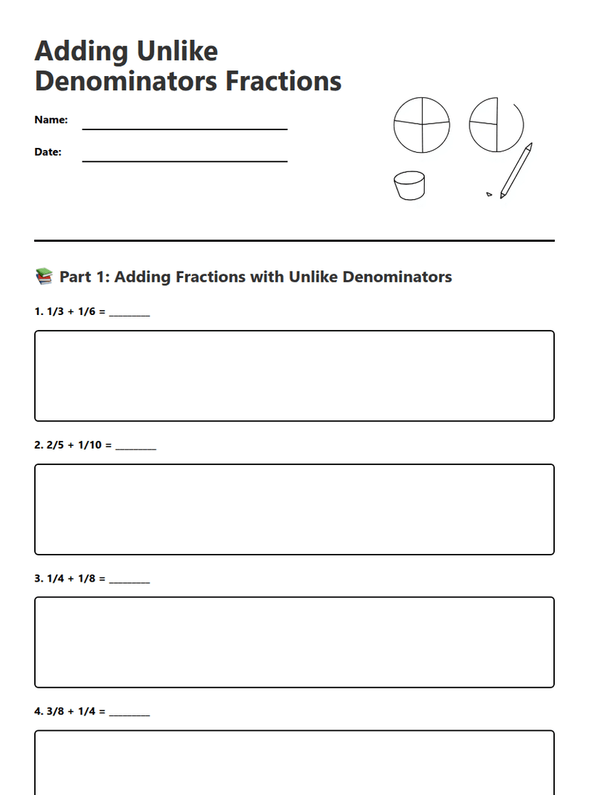 Adding Unlike Denominators Fractions