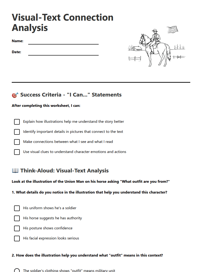 Visual-Text Connection Analysis worksheet preview