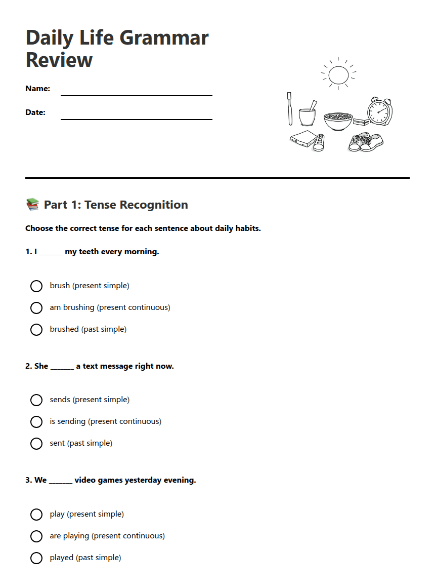 Daily Life Grammar Review worksheet preview
