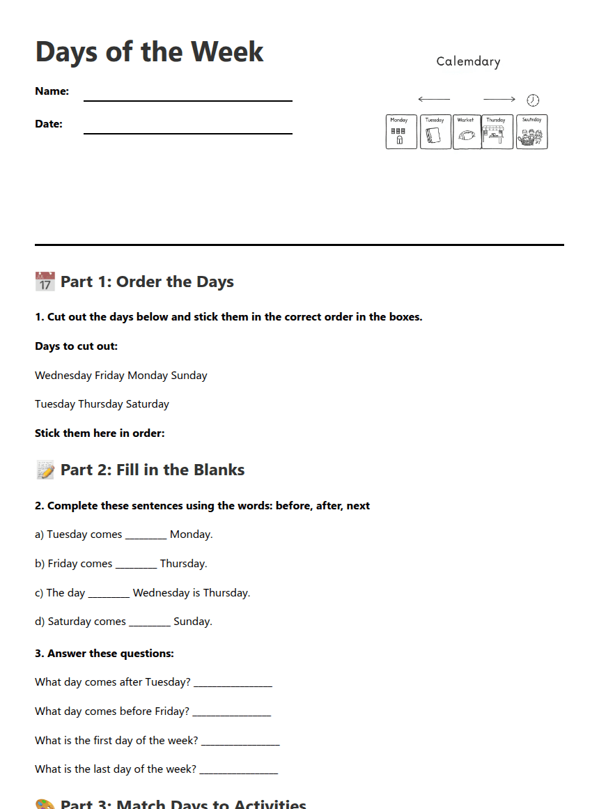 Days of the Week worksheet preview