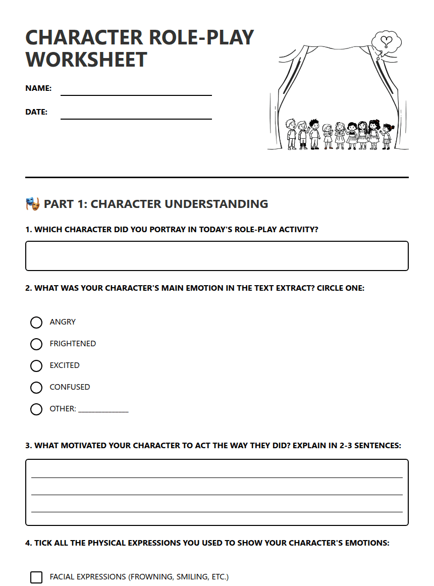 Character Role-Play Worksheet worksheet preview