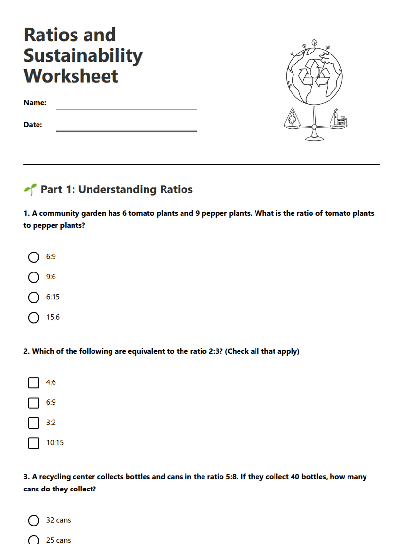 Ratios and Sustainability Worksheet
