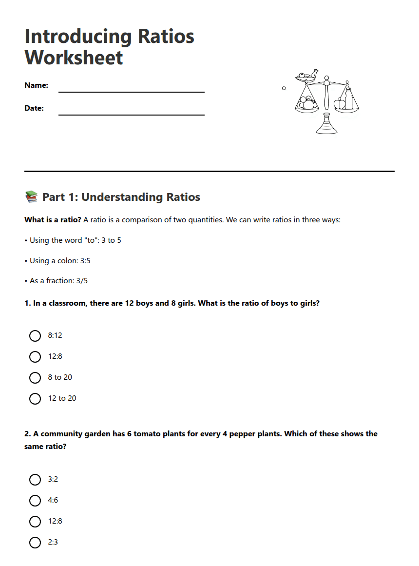 Introducing Ratios Worksheet worksheet preview