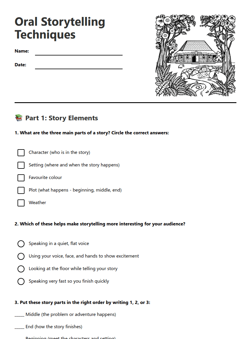 Oral Storytelling Techniques worksheet preview