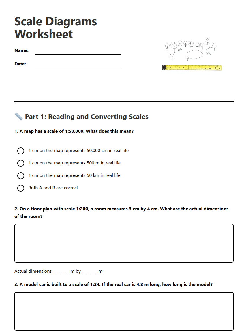 Scale Diagrams Worksheet worksheet preview