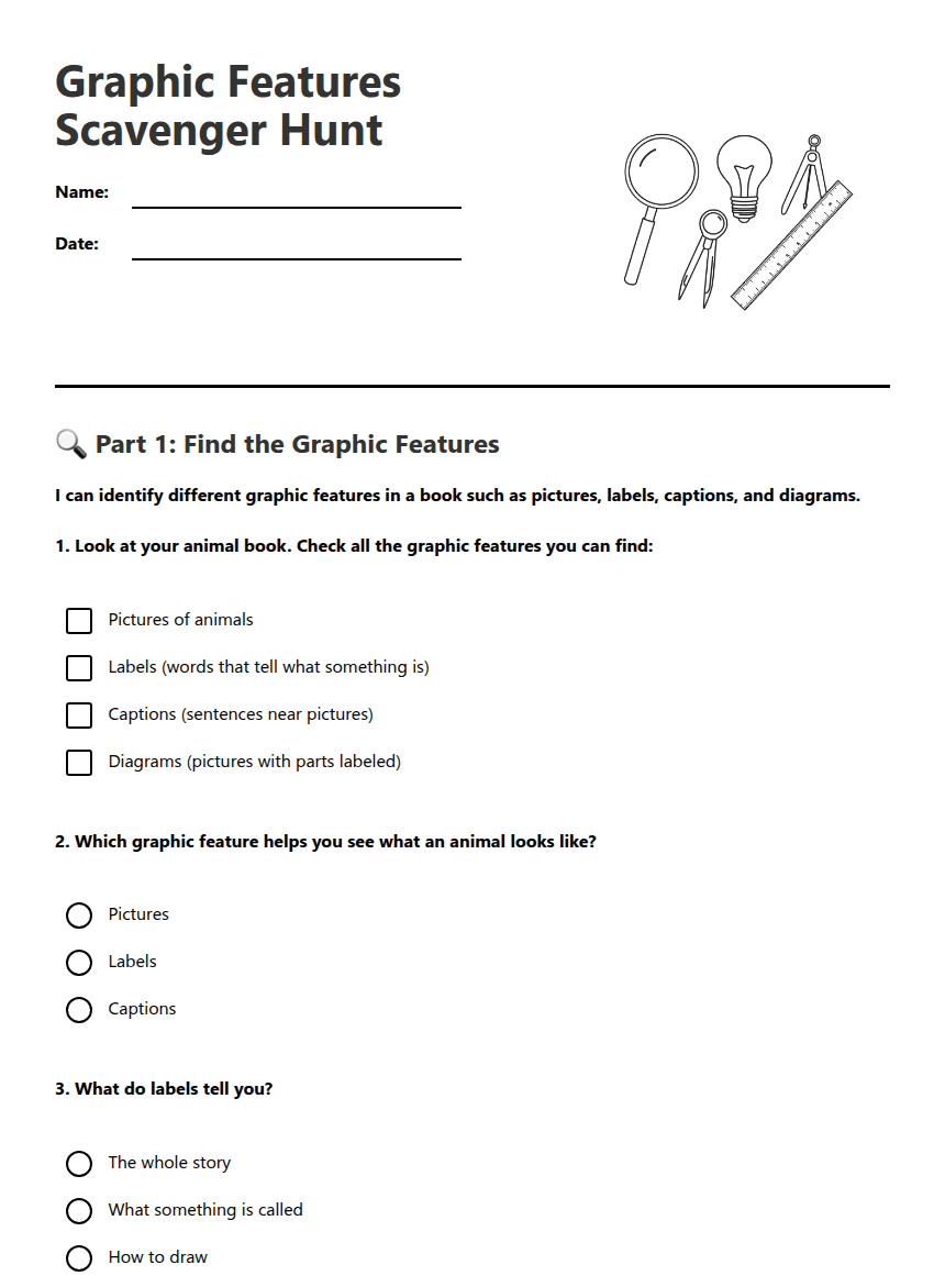 Graphic Features Scavenger Hunt worksheet preview