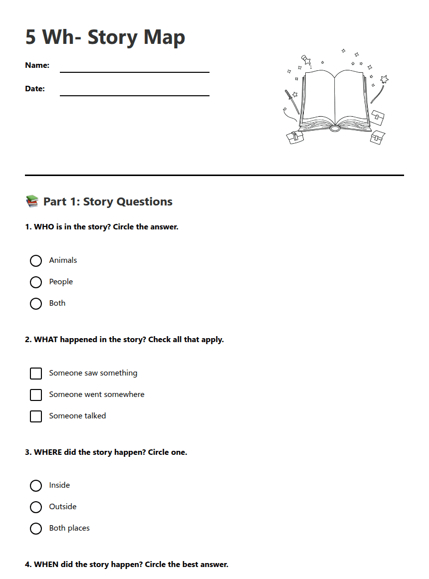 5 Wh- Story Map worksheet preview