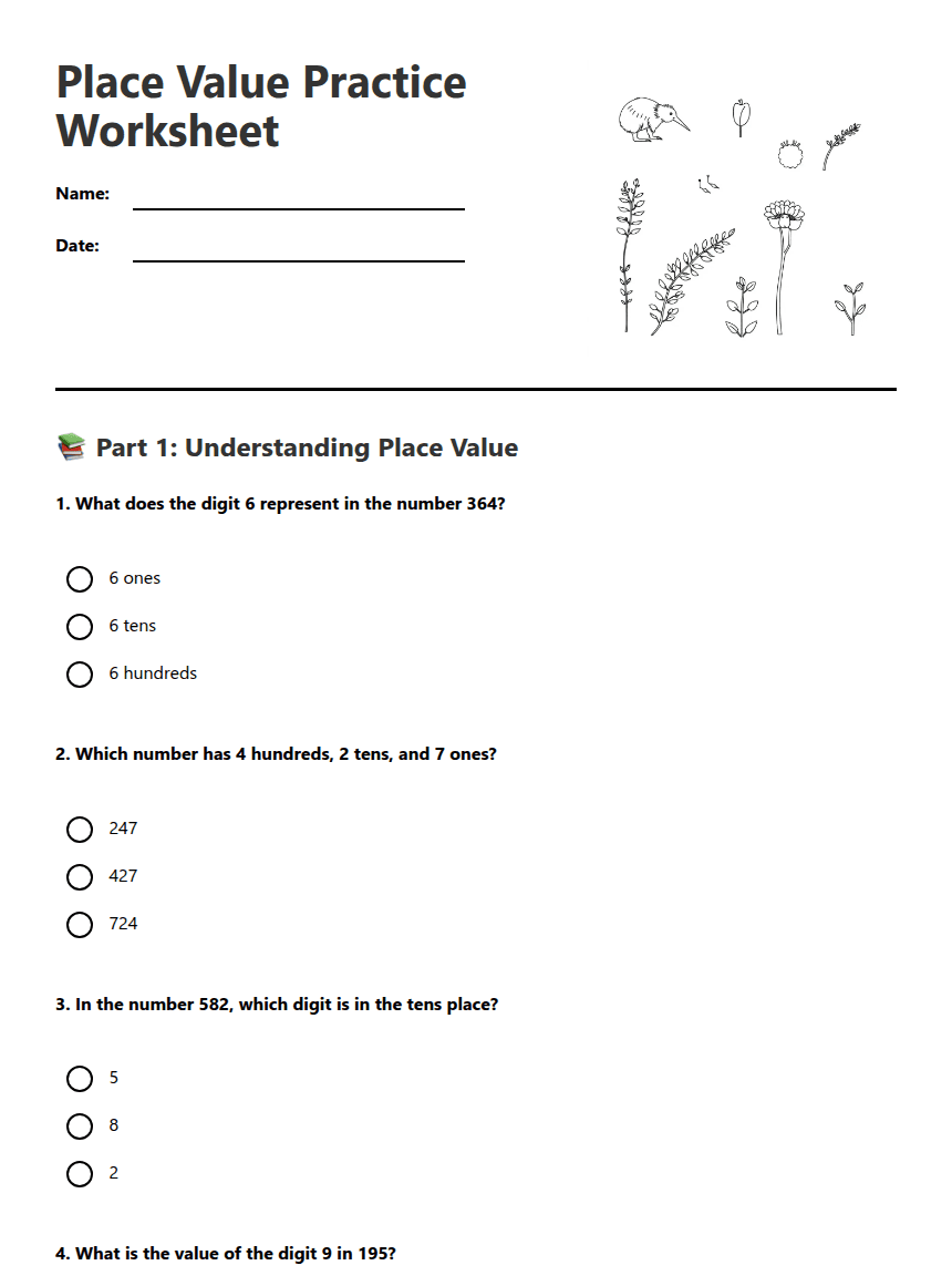 Place Value Practice Worksheet worksheet preview