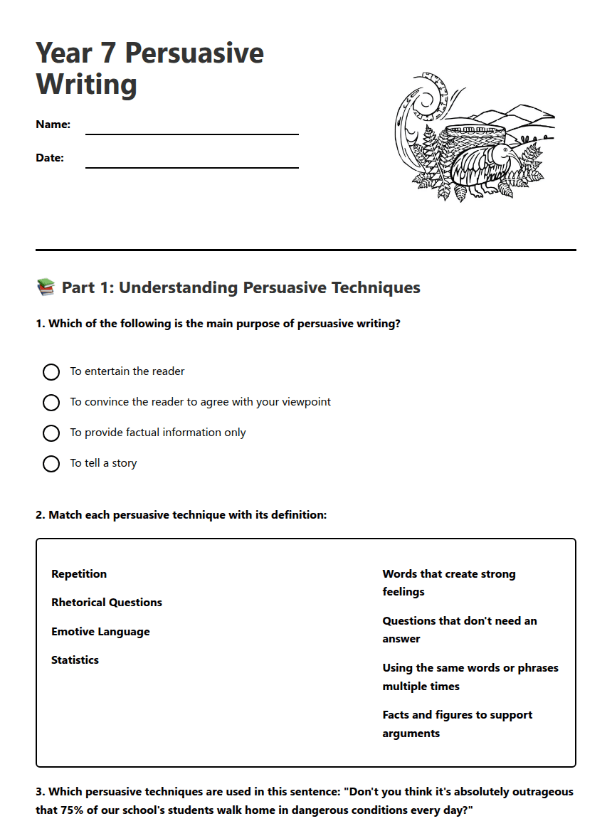 Year 7 Persuasive Writing worksheet preview