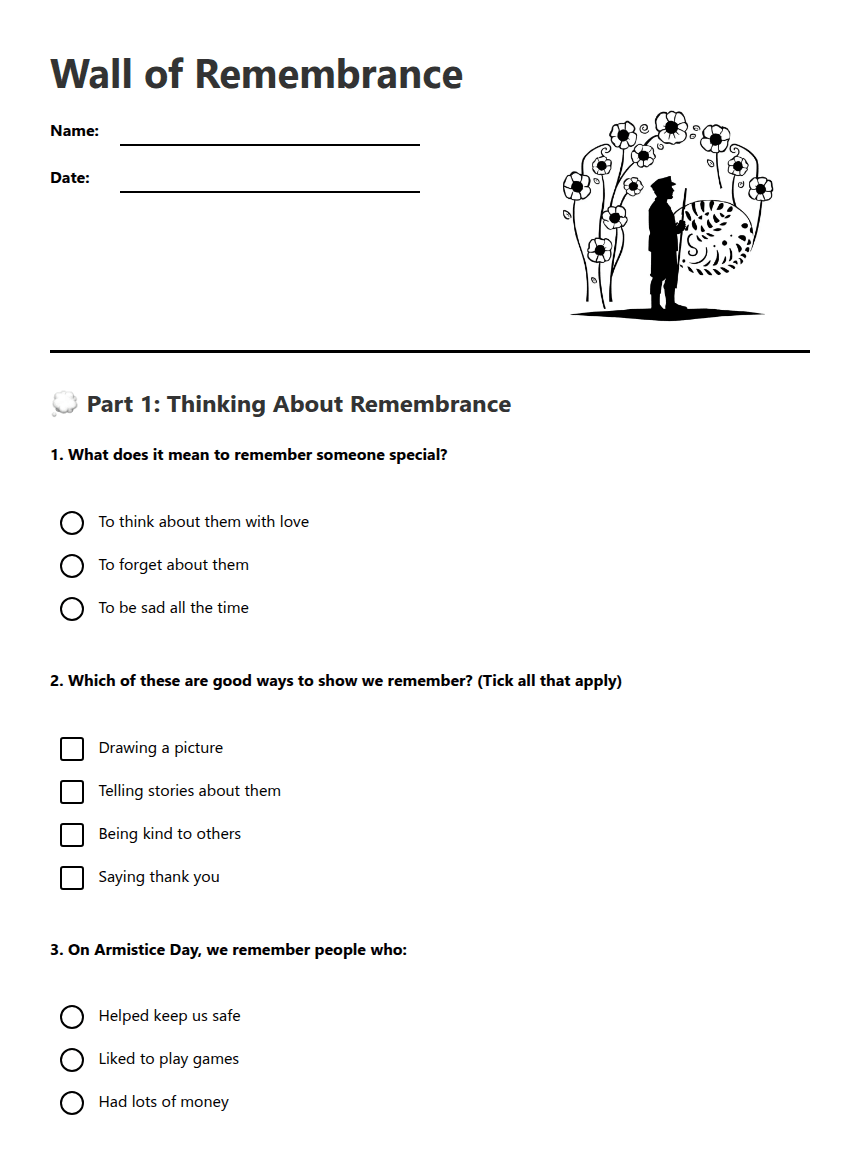 Wall of Remembrance worksheet preview