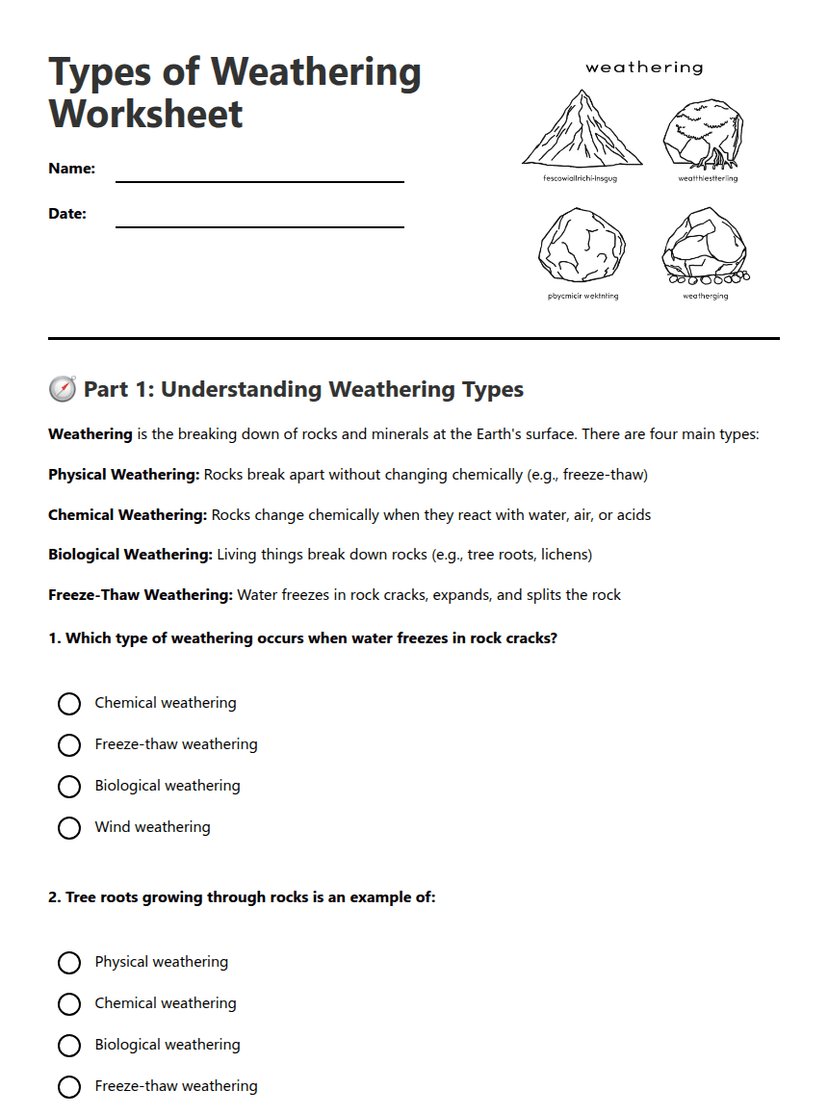 Types of Weathering Worksheet