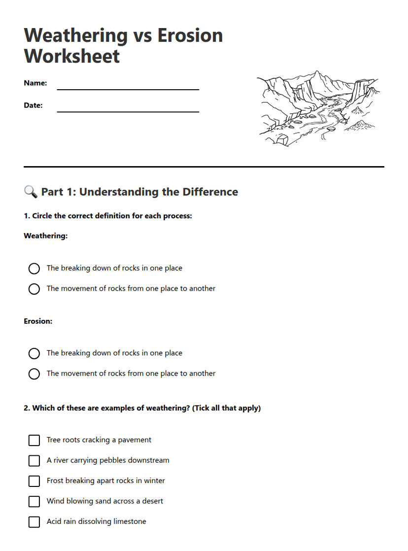 Weathering vs Erosion Worksheet