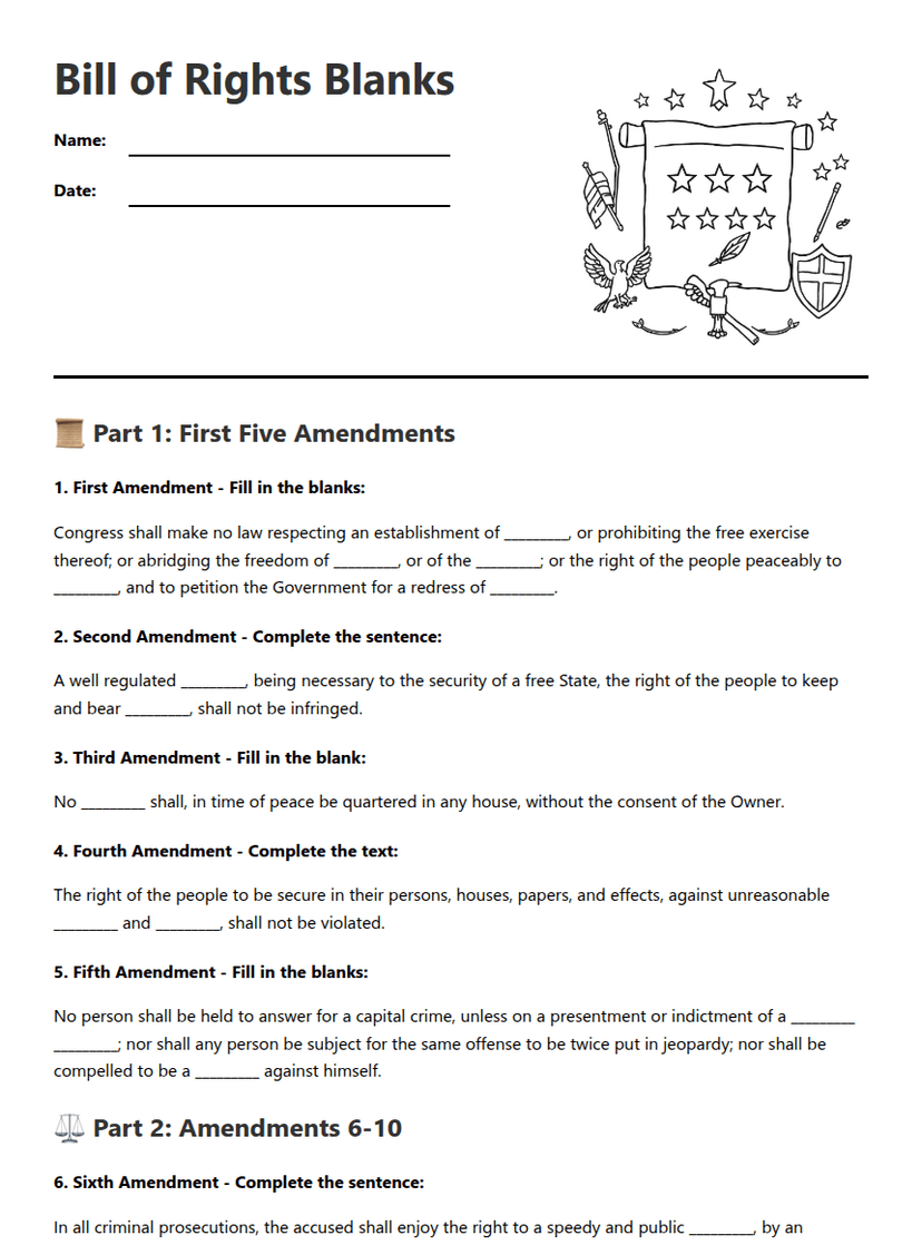 Bill of Rights Blanks