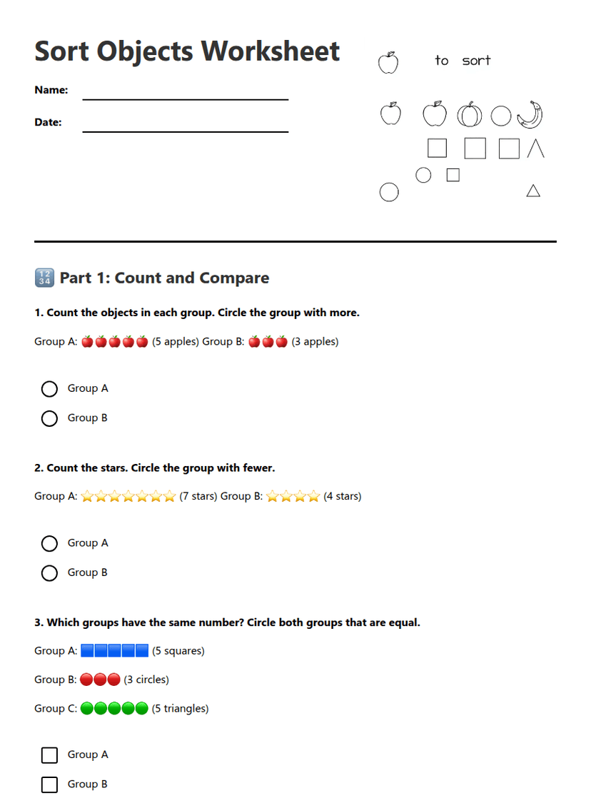 Sort Objects Worksheet
