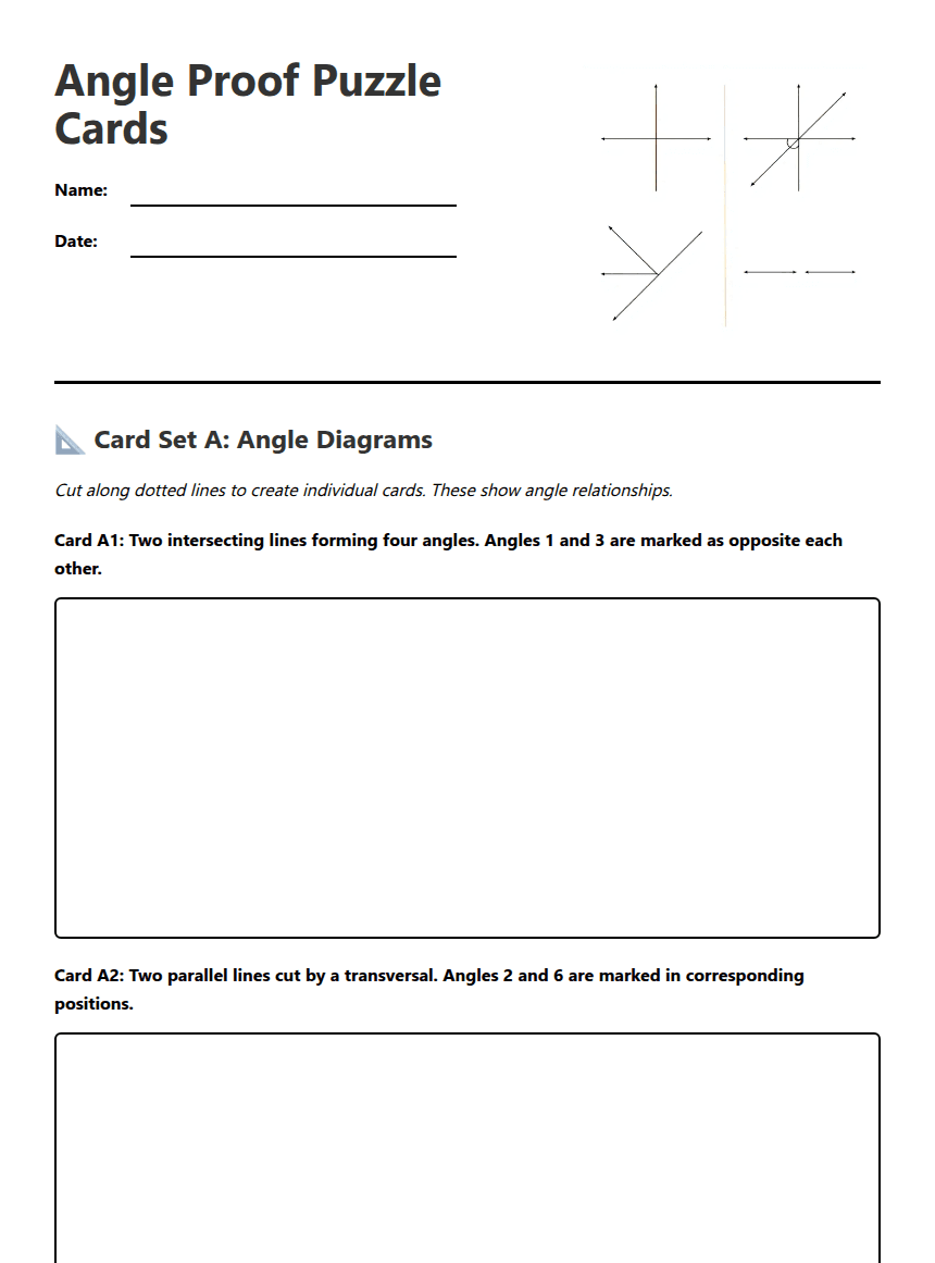 Angle Proof Puzzle Cards worksheet preview
