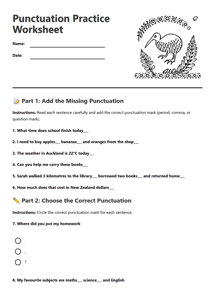 Punctuation Practice Worksheet
