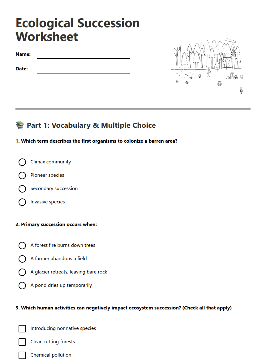 Ecological Succession Worksheet worksheet preview