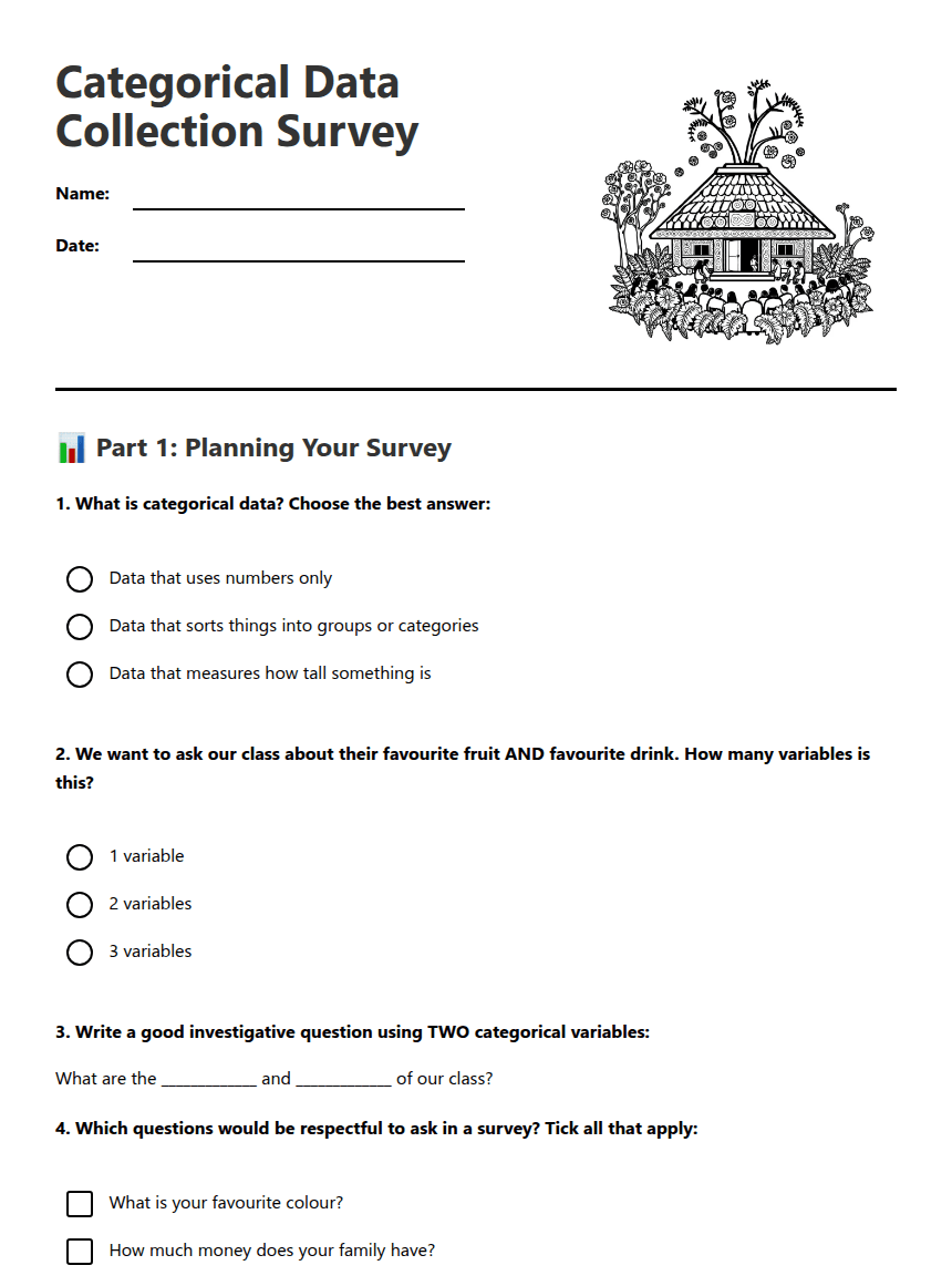 Categorical Data Collection Survey worksheet preview