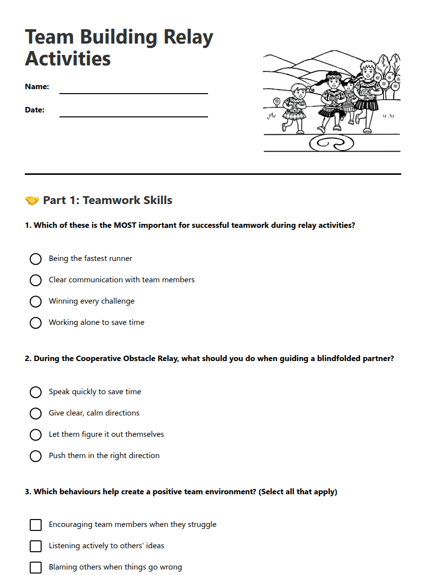 Team Building Relay Activities worksheet preview