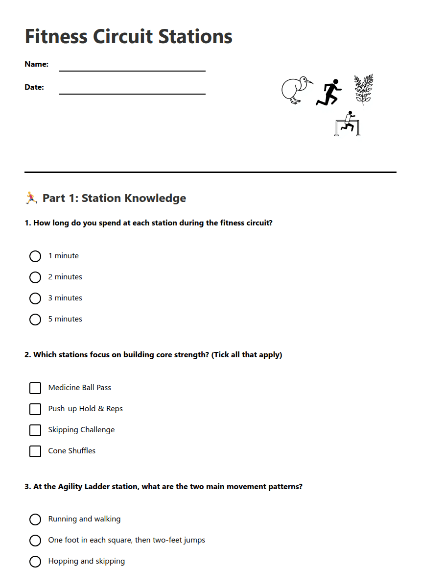 Fitness Circuit Stations worksheet preview