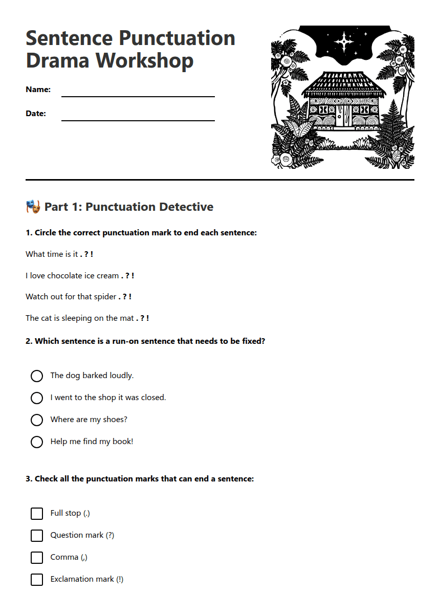 Sentence Punctuation Drama Workshop worksheet preview
