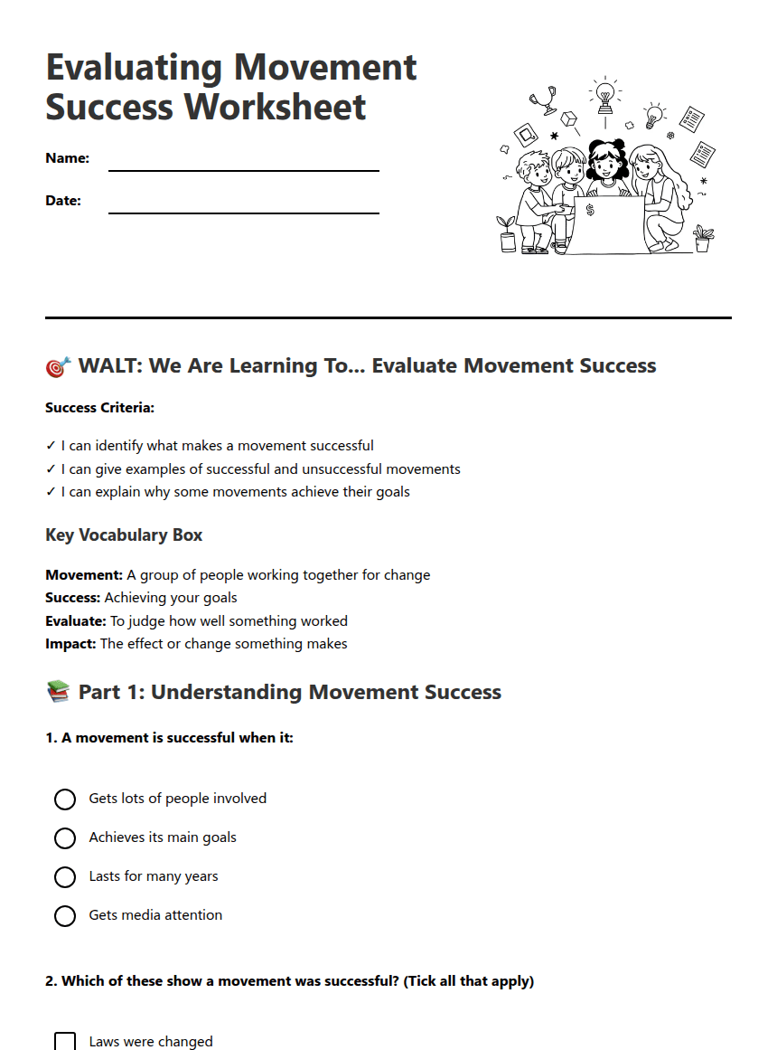 Evaluating Movement Success Worksheet worksheet preview