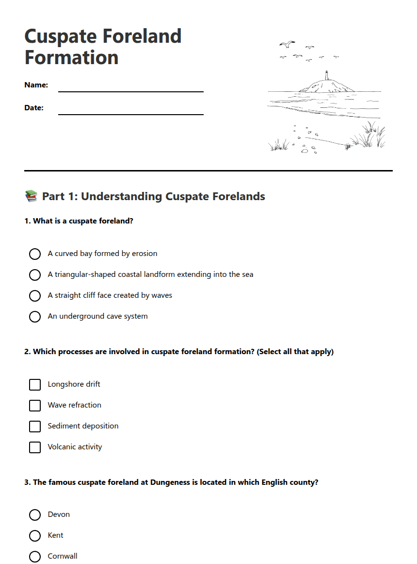 Cuspate Foreland Formation worksheet preview