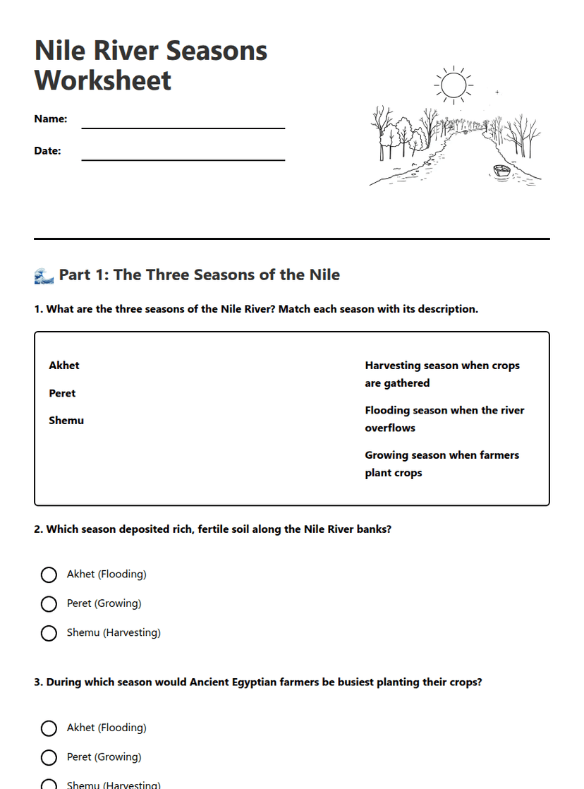Nile River Seasons Worksheet