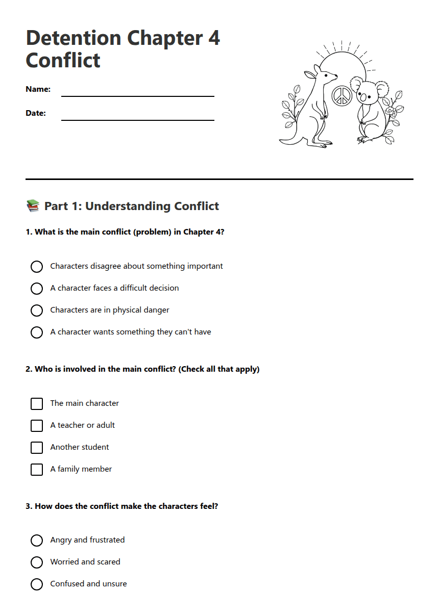 Detention Chapter 4 Conflict worksheet preview