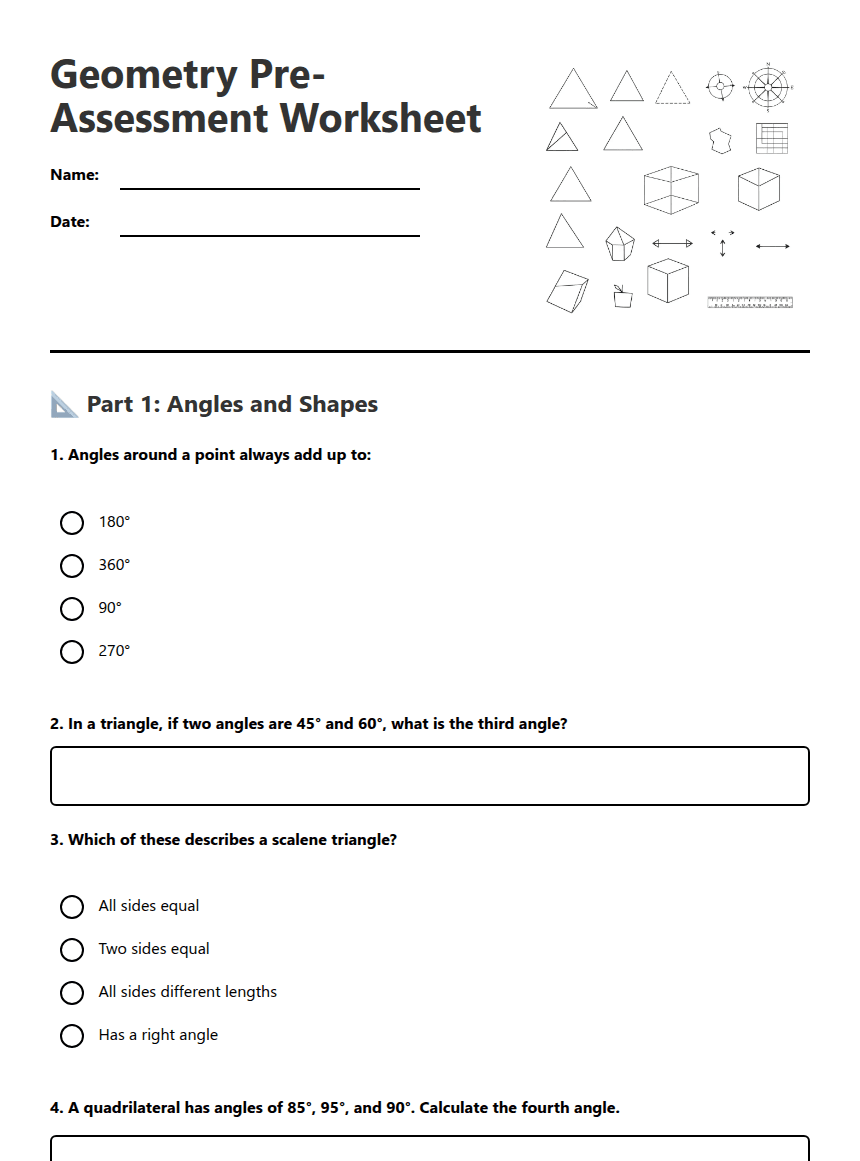 Geometry Pre-Assessment Worksheet worksheet preview