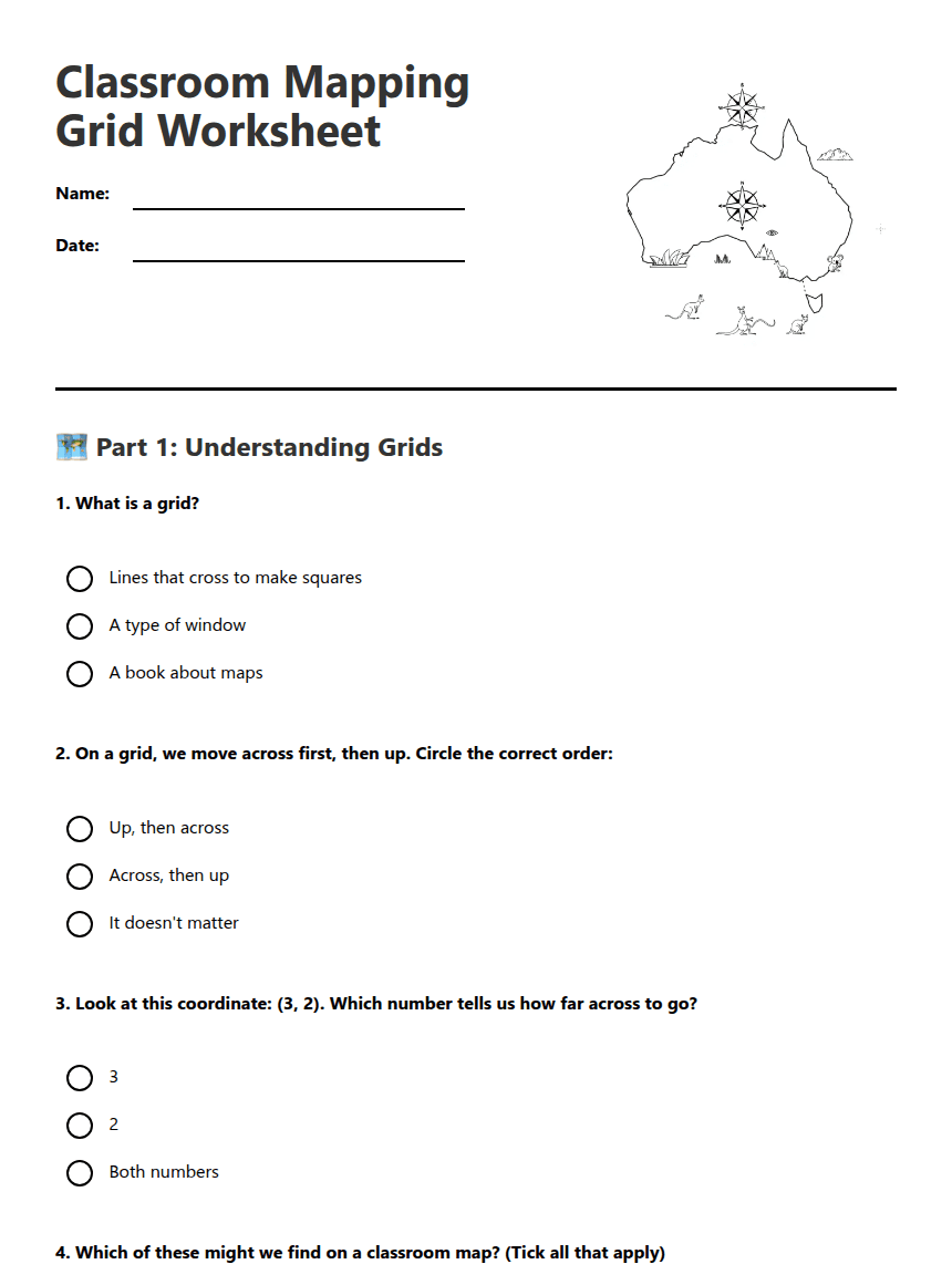 Classroom Mapping Grid Worksheet worksheet preview