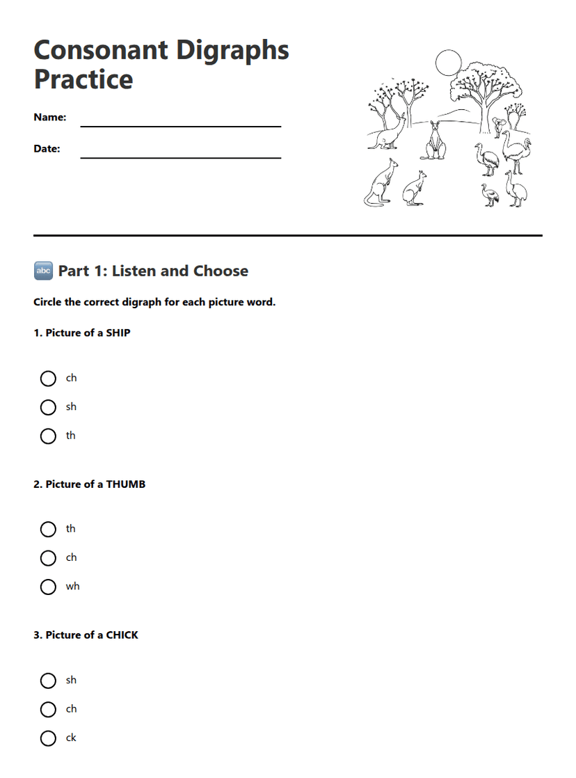Consonant Digraphs Practice