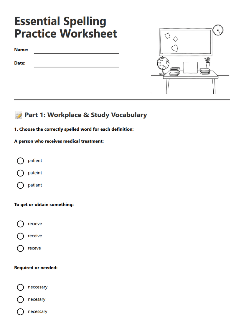 Essential Spelling Practice Worksheet
