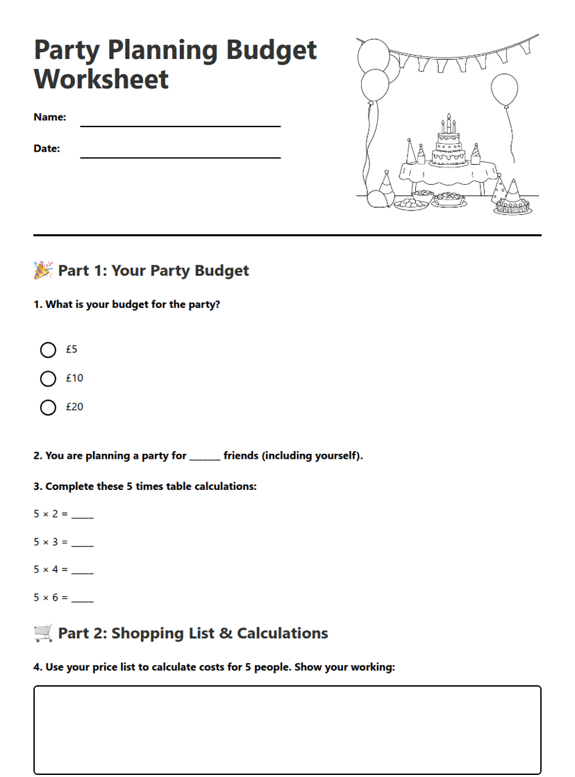 Party Planning Budget Worksheet