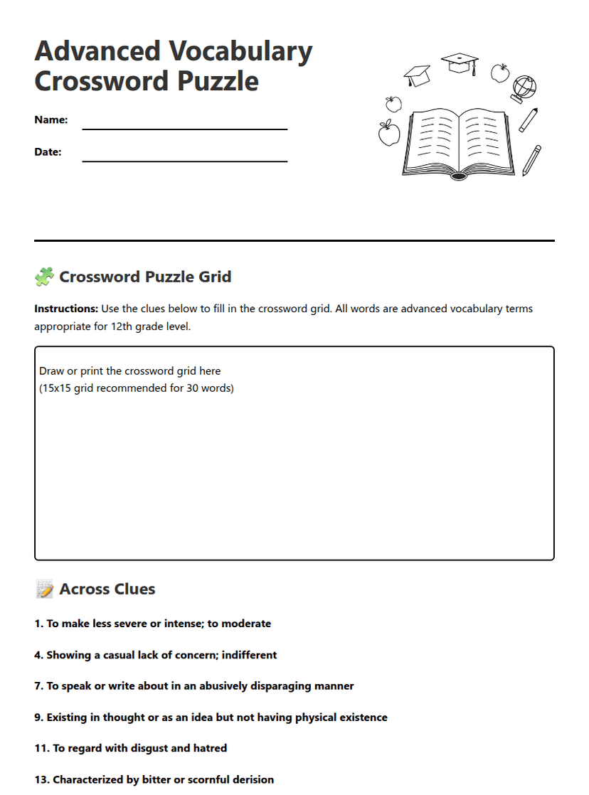 Advanced Vocabulary Crossword Puzzle