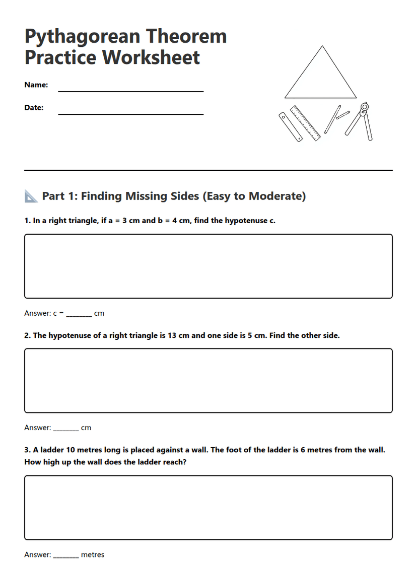 Pythagorean Theorem Practice Worksheet
