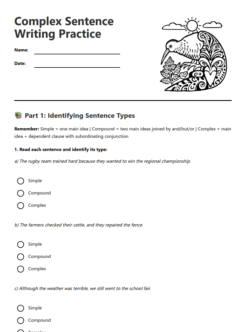 Complex Sentence Writing Practice worksheet preview