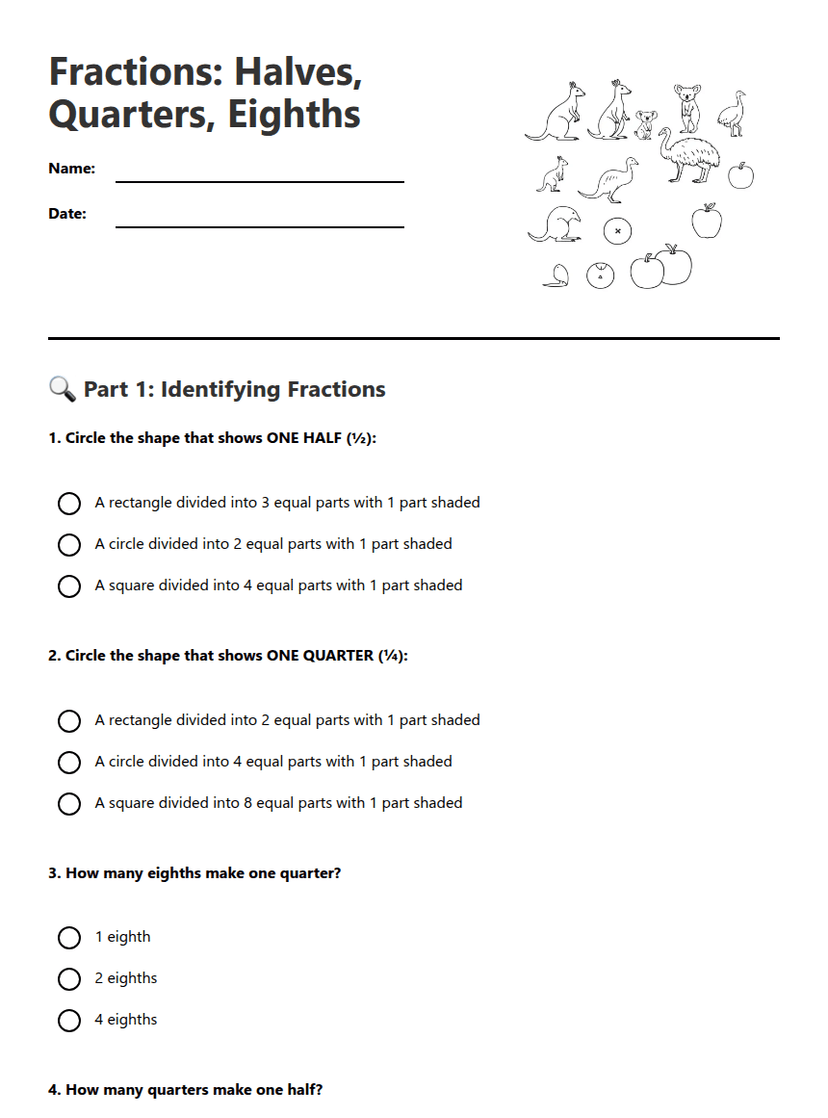 Fractions: Halves, Quarters, Eighths
