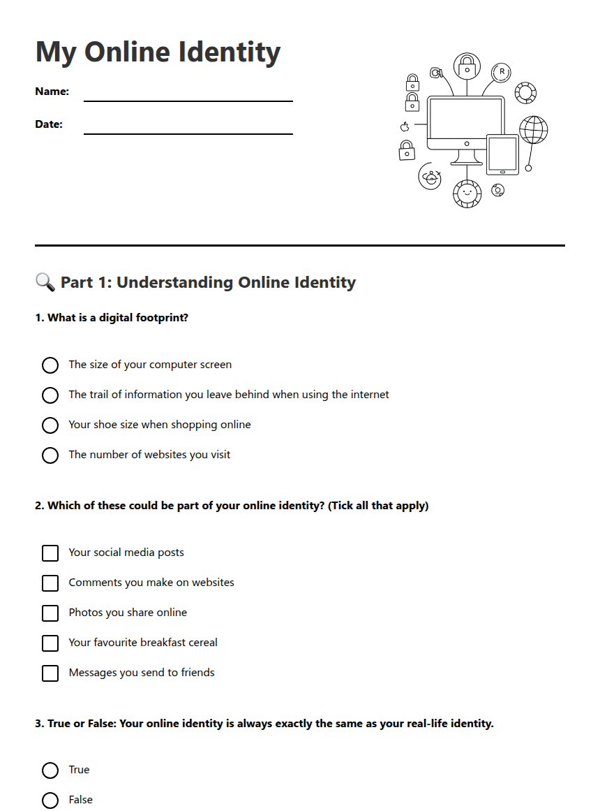 My Online Identity worksheet preview