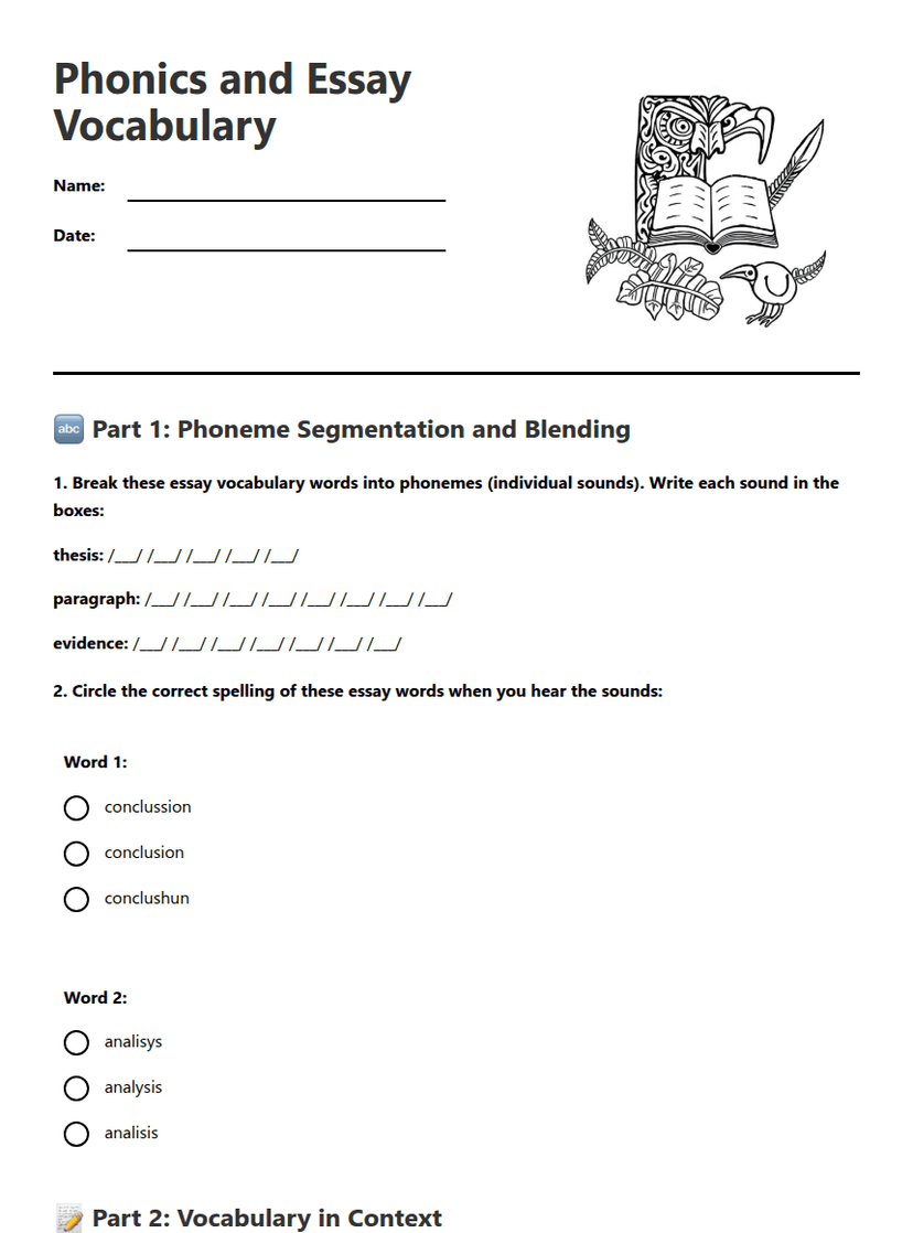 Phonics and Essay Vocabulary