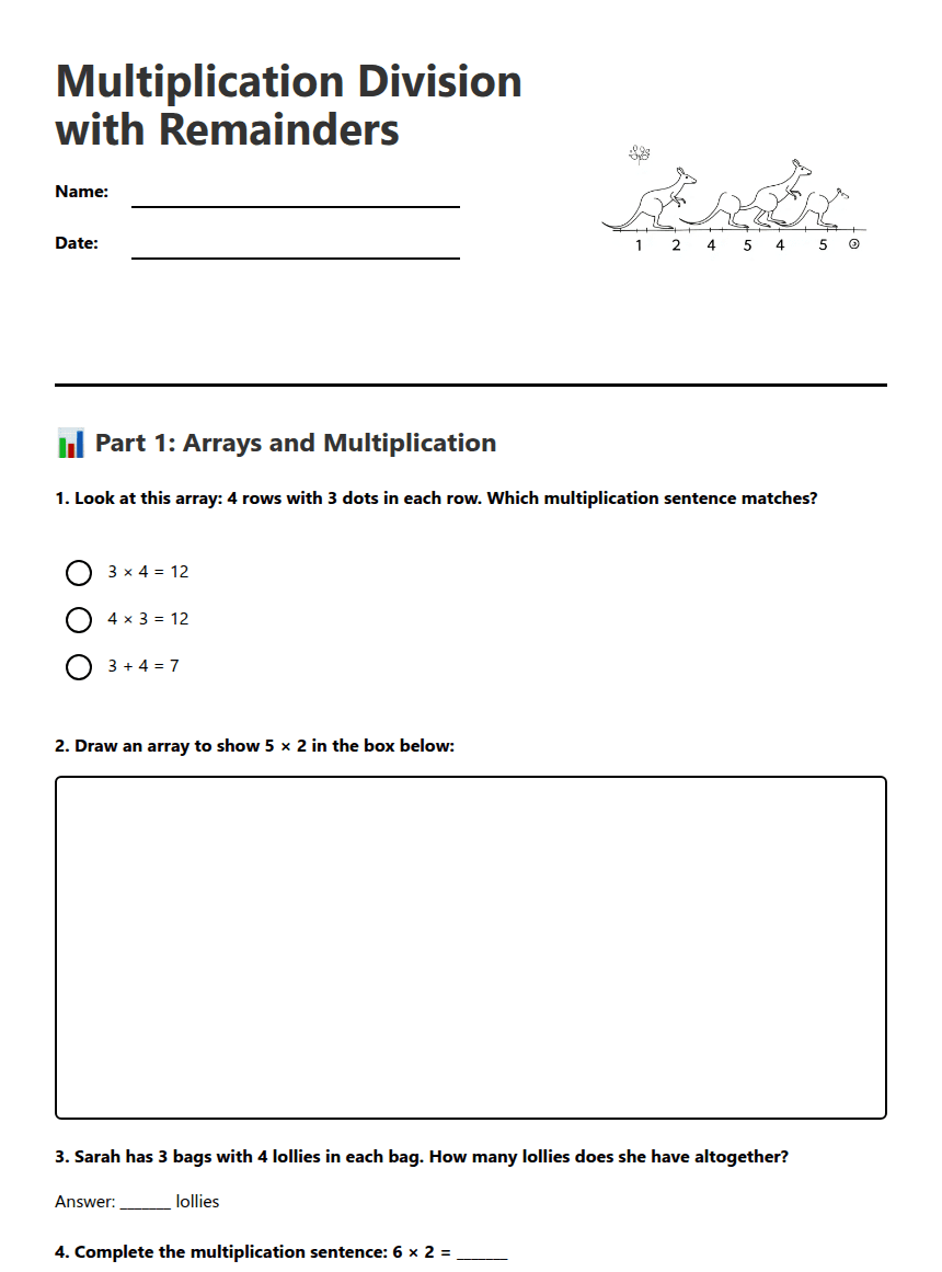 Multiplication Division with Remainders worksheet preview