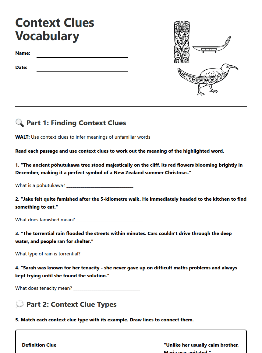 Context Clues Vocabulary worksheet preview