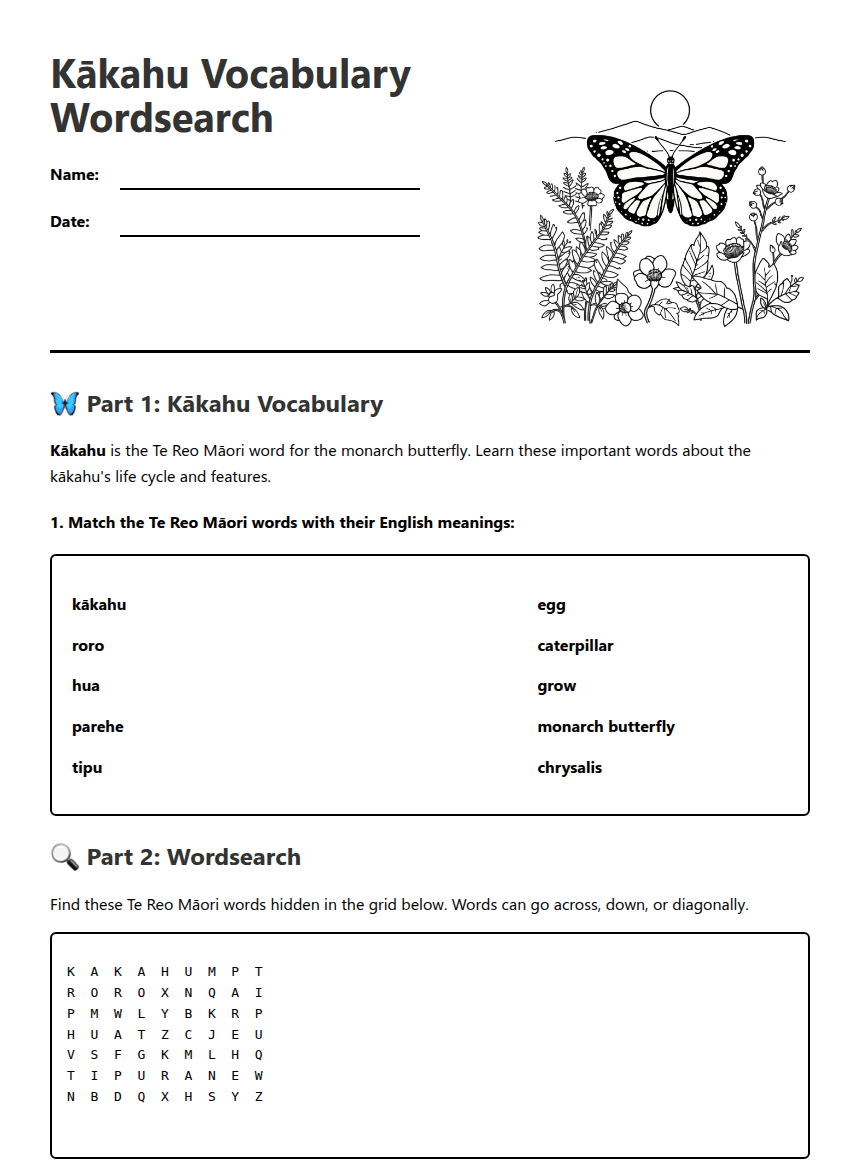 Kākahu Vocabulary Wordsearch worksheet preview