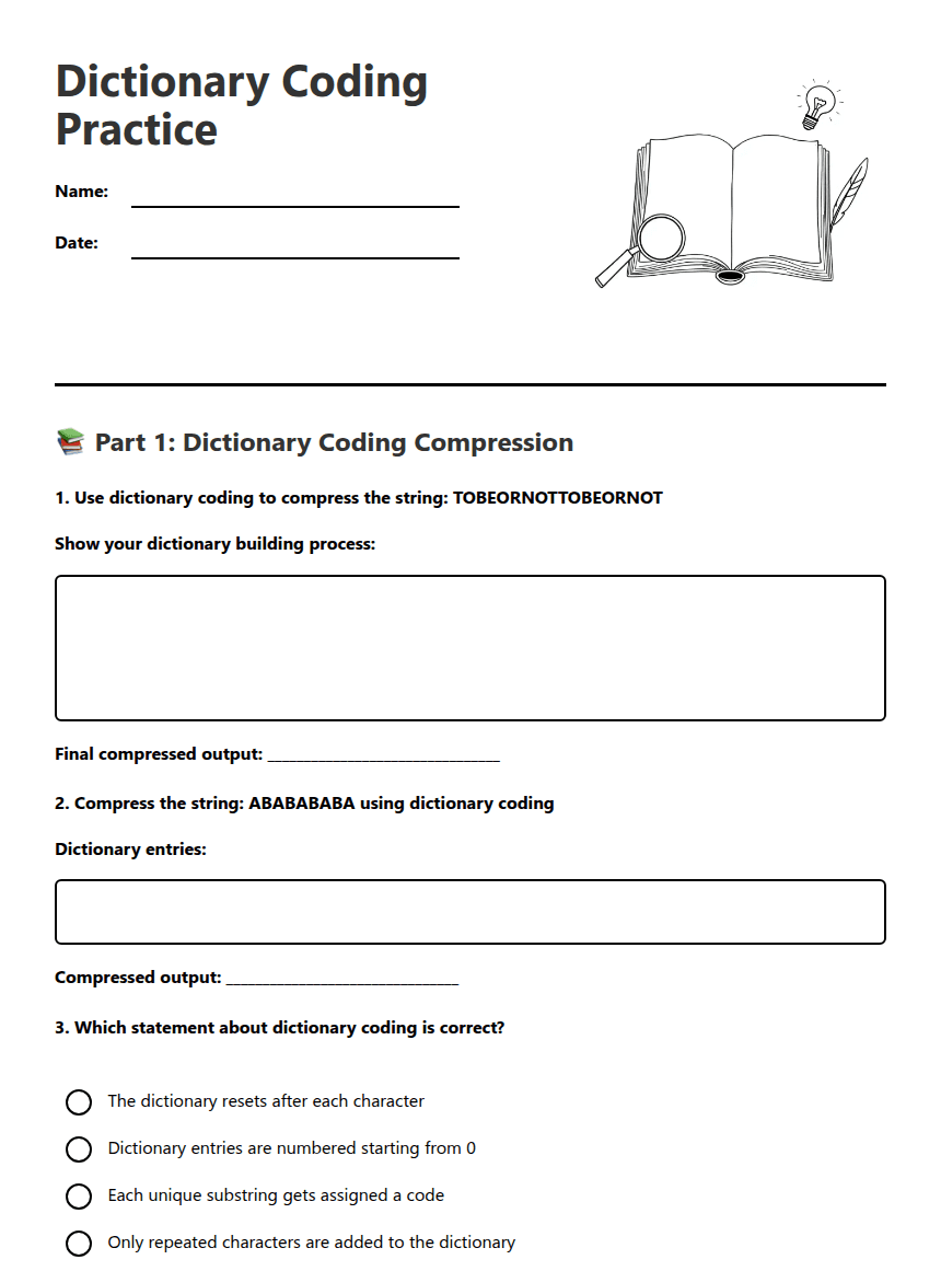 Dictionary Coding Practice worksheet preview