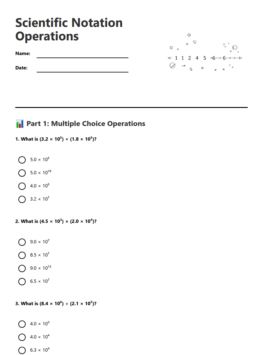 Scientific Notation Operations worksheet preview