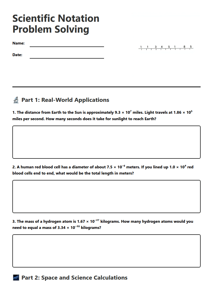 Scientific Notation Problem Solving worksheet preview